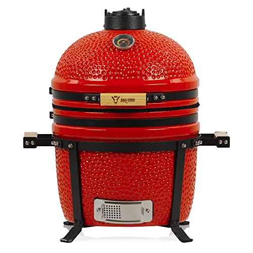Perfektes Grillerlebnis - BBQ-Toro Kamado Grill | Holzkohlegrill Shiro Ø 39 cm mit Thermometer, Holzgriffe | Rot | Mini Holzkohlegrill, Ceramic Grill, Keramikgrill, Grill Ei, Grill Rund Holzkohle, Keramik Grill, Kamado BBQ