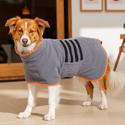 Flauschiger Bademantel für Haustiere – Schnelles Trocknen nach dem Baden – Ideal für mittelgroße und große Hunde und Katzen – Grau, Super saugfähig und bequem (Orange, XL)