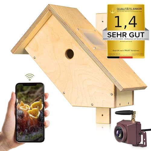 Beeindruckende Vogelbeobachtung – HD WLAN-Kamera im wetterfesten Nistkasten | Für naturverbundene Tierliebhaber | Autark & langlebig | Hochwertige Aufnahmen | Einfache App-Steuerung | Infrarot LEDs | 64 GB Speicher.