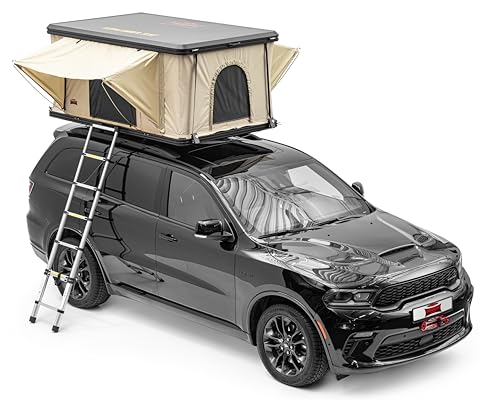 Camping Abenteuer – Bequemes und mobiles Dragon Winch Zelt Dachzelt Auto Aluminium-Hartschale für 2 Personen. Wasserdichtes Camping Zelt mit Teleskopleiter und Zubehörtaschen. Perfekt für Outdoor-Fans!