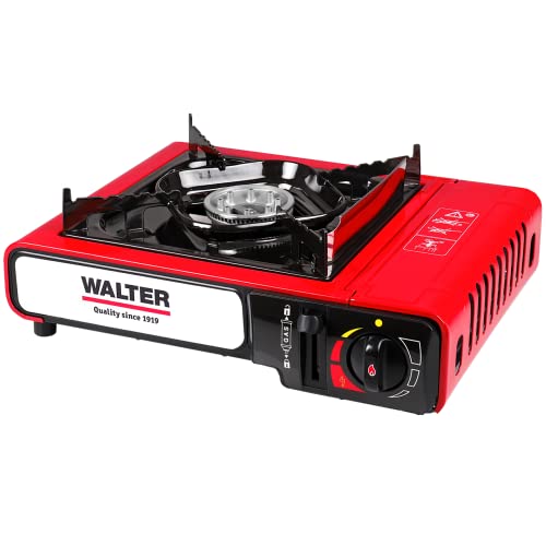Kompakter Gaskocher für Outdoor-Abenteuer – Leistungsstarkes Modell für Camping und unterwegs – Einfache Bedienung – Perfekt für Outdoor-Fans und Abenteurer – WALTER Campingkocher Gourmet mit Piezo.