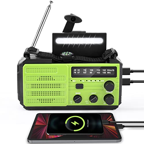 Tragbares Solar Radio – Zuverlässiges Notfallradio für Outdoor-Abenteurer – Mit Dynamo-Kurbel und Solarpanel – Für Camping, Wandern und Notfälle – Mit LED-Taschenlampe, SOS-Alarm und Kompass.
