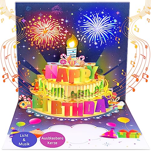 Feiere mit Stil – Leuchtende Überraschung für besondere Anlässe – Perfekt für Geburtstage – Happy Birthday Karte mit Musik und LED Lichtern – Ideales Geschenk für Frauen, Beste Freundinnen und Kinder.