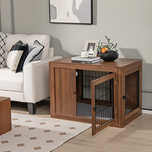 Stilvoller Hundekäfig – Komfortabler Rückzugsort – Perfekt für kleine und mittelgroße Hunde und Katzen – Beistelltisch für Zuhause – Braun – 92x59x66,5cm