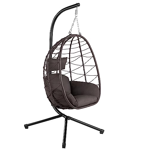 Gemütlicher HinHocker Hängesessel mit Gestell – Entspannung pur für Drinnen und Draußen – Perfekt für Balkon, Garten und Terrasse – Inklusive Kissen und Auflagepolster – Für alle Schaukelstuhl-Fans.