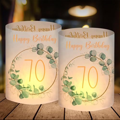 Feiern Sie stilvoll – 12 Windlicht Tischdeko für den 70. Geburtstag! Perfekte Dekoration für Mann und Frau, um das Jubiläum festlich zu gestalten. Geeignet für Teelichter oder Kerzen.