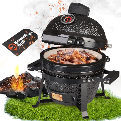 Perfekt für gemütliche Campingabende: GLAMPmania Keramikgrill Kamado Grill SET für 2 Personen – Smoker Grill | BBQ | Holzkohlegrill für Camping Garten Balkon – Jetzt Holen
