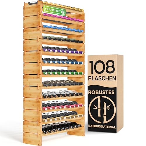 Platzsparendes Weinregal aus Holz – Perfekte Aufbewahrung für 108 Flaschen – Stapelbar und modular, ideal für Weinliebhaber und Sammler – Stilvoll und praktisch für Ihr Zuhause.