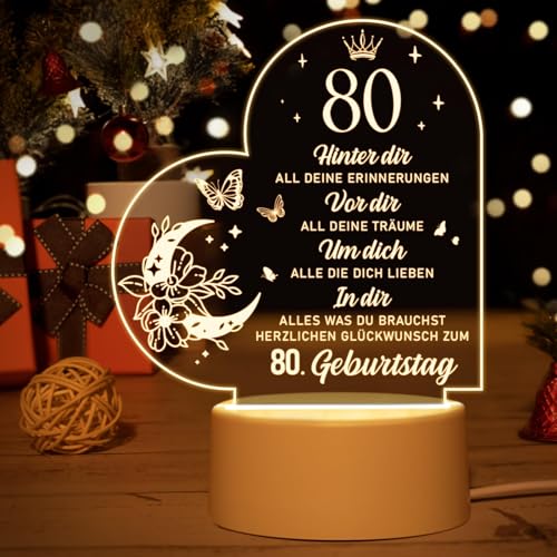 Acryl Nachtlicht 80. Geburtstag – Stimmungsvolle Geschenkidee – Für Vater, Mutter, Freunde – Deko für den besonderen Tag – Erinnern Sie sich an 1945 – Einzigartige Geburtstagsgeschenke