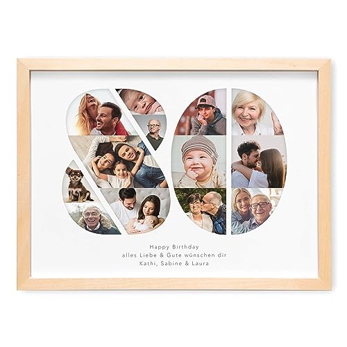 Personalisierte Fotocollage zum 80. Geburtstag – Unvergessliche Erinnerungen festhalten – Perfekte Geschenkidee für Jubilare – Mit oder ohne Bilderrahmen – Einzigartiges Geschenk für Sie oder Ihn.