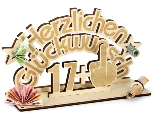 Feiere den 18. Geburtstag mit Stil - Geldgeschenk Gästebuch aus Holz für Mädchen, Jungen und Freunde. Lustige 17 + 1 Deko-Idee für einen unvergesslichen Geburtstag!