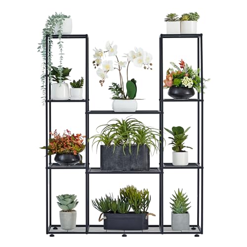 Platzsparendes Blumenregal – Viel Stauraum für Ihre Pflanzen – Perfekt für Gartenliebhaber – HUSFITLY Metall Blumenständer für Innen- und Außenbereich, wetterfest und langlebig in elegantem Schwarz.
