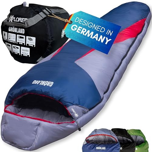 Ultraleichter und kuscheliger EXPLORER® GRÖNLAND Schlafsack -23°C -5°C [350GSM], perfekt für Erwachsene auf Winterabenteuern. Mit 3-4 Jahreszeiten Vielseitigkeit und robustem Design ideal für Outdoor, Camping und Trekking.