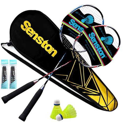 Ultimatives Badminton-Set – Leichtgewichtiger Graphit-Schläger für Profis – Perfekt für Training, Sport und Unterhaltung – Mit 2 Federbällen und Griffbändern – Ideal für Badminton-Enthusiasten