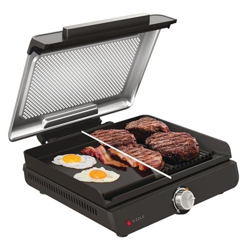 Grillen wie ein Profi – Ninja Sizzle Elektrogrill für Indoor & Plancha | Antihaft-Grillplatte, spülmaschinenfester Deckel & Fettauffangbehälter | Perfekt für Grillfans, die das ganze Jahr über grillen möchten.