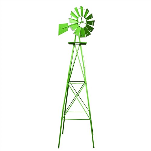 Gartendeko – Windrad in Grün – Amerikanischer Stil | Wiltec Windrad mit 245 cm Höhe, kugelgelagertem Texasrad, perfekte Rankhilfe für Gartenliebhaber und Fans von US-Design.