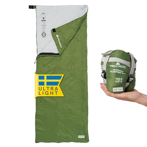 Leichter und kompakter Deckenschlafsack für Erwachsene – Kein Klemmen dank Anti-Klemm-Reißverschluss – Ideal für Outdoor-Abenteuer wie Wandern, Rucksackreisen, Bikepacking und Reisen – Trinordic 700g