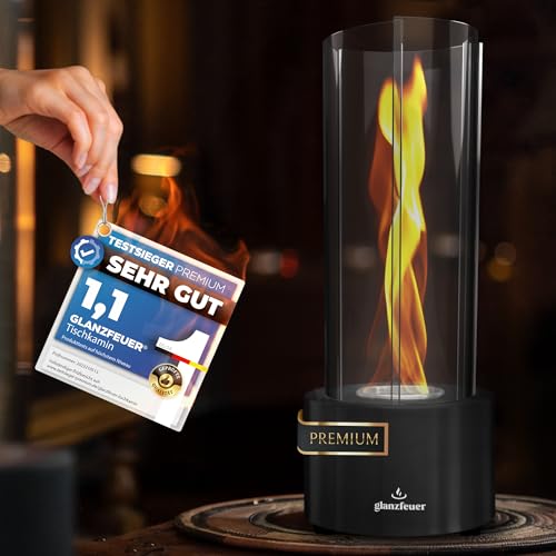 Stimmungsvolles Ambiente im Innen- und Außenbereich – Glanzfeuer Bioethanol Tischkamin: Extra Lange Brenndauer mit Wirbelflamme für gemütliche Abende – Perfekte Deko für Garten und Geschenkidee.