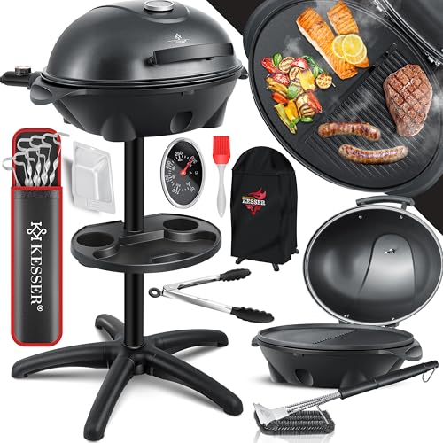 Grillen wie die Profis – Elektrogrill 2in1 für drinnen und draußen – Perfekt für BBQ-Fans und Balkonbesitzer – Mit 2400 Watt Leistung und XXL Grillplatte – Inklusive praktischem Grill-Set.