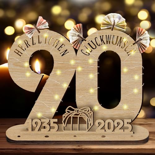 GothicBride 2025 90 Geburtstag Geschenk – Dekoratives Holz-Schild mit LED Lichterkette – Einzigartiges Geschenk für 90-jährige – Stimmungsvolle Deko für Geburtstagsfeier – Geldgeschenke Gästebuch für Männer und Frauen