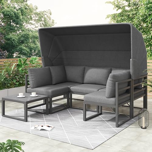 Entspannung pur im Garten – Komfortables Lounge-Sessel Set mit Markise und Kissen für Outdoor-Genuss! Perfekt für Terrasse und Garten, inklusive Couchtisch. Gönnen Sie sich Luxus und Entspannung!