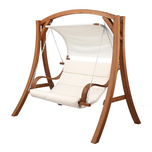 Entspannen Sie stilvoll im Garten – Patio Hollywoodschaukel aus Lärche mit gepolsterter Sitzfläche und Sonnendach für gemütliche Stunden im Freien. Perfekt für Outdoor-Genießer und Sonnenanbeter.