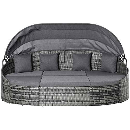 Genießen Sie die Sonne in vollen Zügen – Rattan Sonneninsel Sitzgruppe mit Sonnendach für entspannte Stunden im Garten oder auf dem Balkon. Perfekt für Outdoor-Fans und Sonnenanbeter!