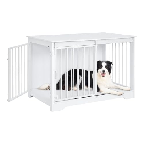 Stilvolle Hundekäfig Möbel – Platzsparend und modern – Ideal für kleine/mittlere/große Hunde – Perfekt für Zuhause – Schiebetüren, 2 Türen – Weiß – 60 x 100 x 68 cm