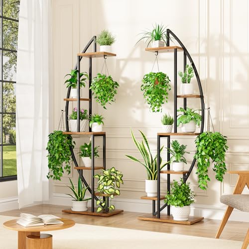 Blumenregal mit 6 Ebenen - Maximale Platzierungsmöglichkeiten - Perfekt für Gartenliebhaber - Dekoratives Schwarz - Ideal für Innen, Garten und Balkon - 2 STÜCK (Ohne Licht)