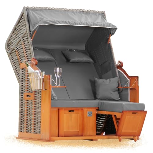 Entspannung pur – XXL Strandkorb Hanse Ostsee für Zuhause und Terrasse | 2 Sitzer Klassik 120cm breit | Volllieger bereits montiert | Inkl. Strandkorbrollen | Ideal für Balkon und Terrasse