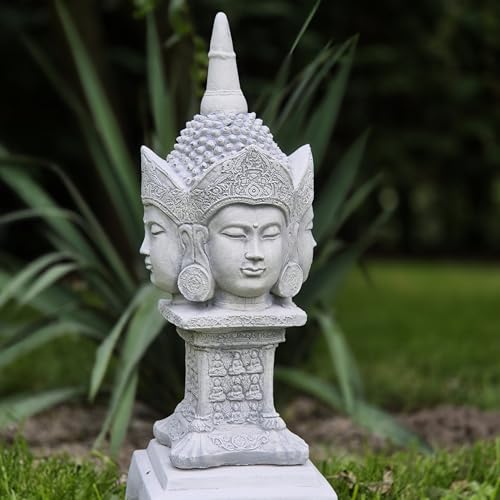Steinfigur für den Zen-Garten – Witterungsbeständiger Viergesichtiger Buddha – Perfekt für Feng Shui Liebhaber und Gartenfreunde – Massiv und langlebig – 37 cm groß