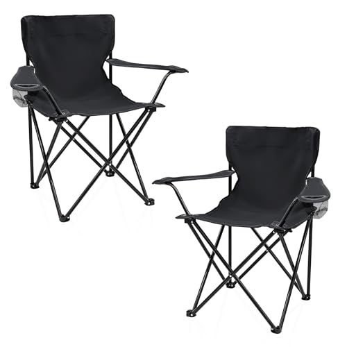 Bequem und praktisch: Spetebo Camping Klappstuhl mit Getränkehalter 2er Set - schwarz - Ideal für Festival, Freizeit, Garten und Angler - Faltbarer Stuhl mit Tragetasche und hoher Belastbarkeit bis 100 kg.