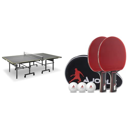 Tischtennis-Spaß für die ganze Familie – Klappbarer JOOLA Tischtennistisch mit Duo PRO 2 Schlägerset und Bällen – Perfekt für Indoor-Spielvergnügen – Rot/Schwarz, 6-teilig