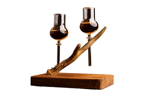 Exklusives Jäger Whisky Geschenk Set – Schnapsbrett aus echtem Rehgeweih mit 2 bodenlosen Schnapsgläsern – Perfekt für Jagdbegeisterte, Jagdprüfung bestanden, Jagdeinladungen, einzigartiges Geweih-Dekor