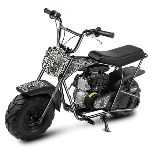 Mini Dirt Bike – 105CC benzinbetrieben – Für abenteuerlustige Kids – Automatikgetriebe & Seilzugstarter – DIY-Aufkleber – Off-Road Spaß ab 13 Jahren – Schwarz & Grau.