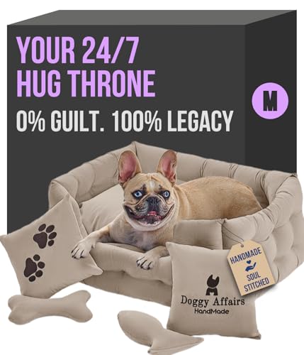 Premium-Komfort für Ihren treuen Begleiter – Doggy Affairs HandMade Luxuriöses Hundebett | Mittelgroß & Waschbarer Bezug | Rutschfestes Deluxe-Sofa für mittelgroße Hunde | Ideal für anspruchsvolle Haustiere