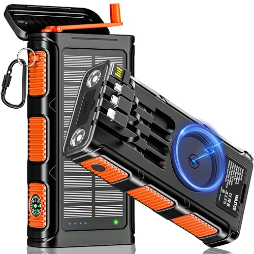 Nie mehr ohne Strom – WASTDE Wireless Solar Powerbank 26800mAh | Handkurbel | USB-C Schnellladung | Wasserdicht | Für Handy, Outdoor, Camping | 7 Ausgänge, 4 Eingänge