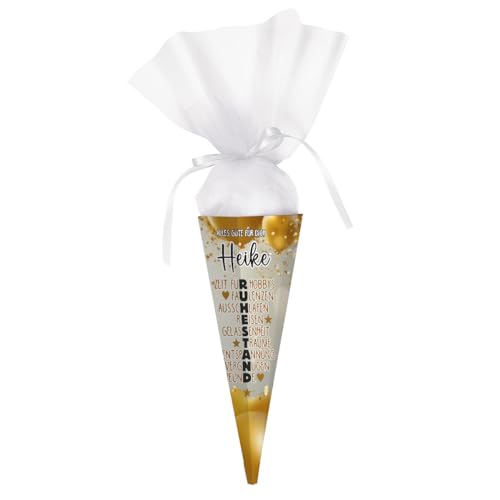 Originelle Schultüte für Rentner – Personalisiert mit Wunschname – Perfektes Geschenk für den Ruhestand – Lustapotheke® Gold klein – Für einen unvergesslichen Abschieds-Moment