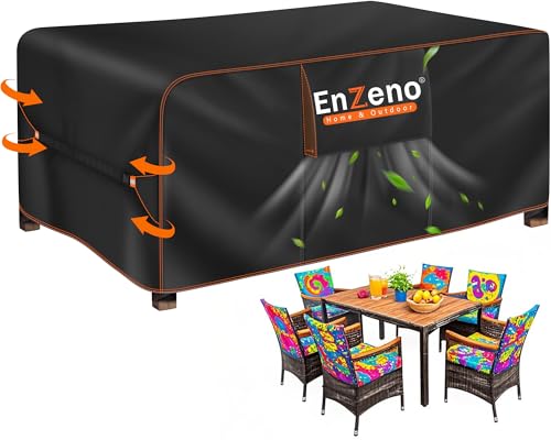 Schützen Sie Ihre Gartenmöbel das ganze Jahr über mit der Enzeno Gartenmöbel Abdeckung! Diese wasserdichte und winterfeste Abdeckplane aus 420D Oxford ist ideal für rechteckige Gartentische und Sitzgruppen.