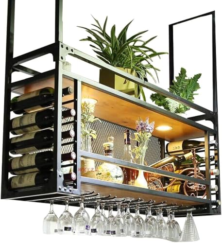 Industrielles Weinregal – Platzsparendes Design – Perfekt für Bars, Restaurants und Küchen. Verleihen Sie Ihrem Raum mit diesem Deckenregal einen rustikalen Charme und präsentieren Sie Ihre Weingläser stilvoll.