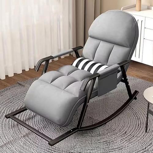 Entspannung pur – XXL Schaukelstuhl für extra Komfort – Ideal für Wohnzimmer, Schlafzimmer, Balkon – Bis 150kg belastbar – Gepolstert und verstellbar – Grau