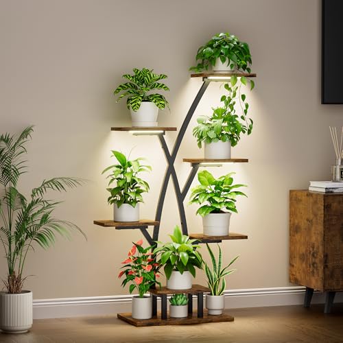 Blumenpracht das ganze Jahr! - BACEKOLL Pflanzenständer mit Wachstumslicht - 7 Ebenen Blumenständer für Innen & Außen - Dekoratives Schwarz Blumenregal für Garten und Balkon. Ideal für Pflanzenliebhaber!