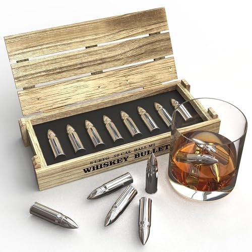 Bullet Eiswürfel Edelstahl – Wiederverwendbare Whisky Steine – Perfektes Geschenk für Männer – Personalisiert für Ihn – Jahrestag, Geburtstag – Ehemann, Papa, Freund – Set mit 8 Stück