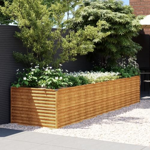 Stilvolles Hochbeet für Ihren Garten – Robustes Cortenstahl-Material – Ideal für Hobbygärtner und Naturliebhaber – AJJHUUKI Home & Garden Item-Garden Hochbeet 386x100x69 cm.