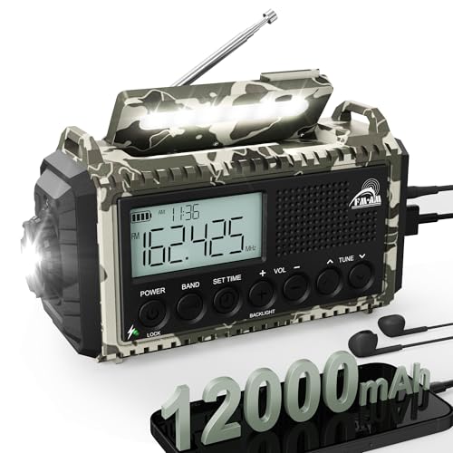 Notfallradio mit Solarladefunktion – Zuverlässige Energiequelle für Outdoor-Abenteurer – Ideal für Camping, Wandern und Baustellen – Inklusive Powerbank, Taschenlampe und Sos-Funktion – Graue Tarnfarbe.