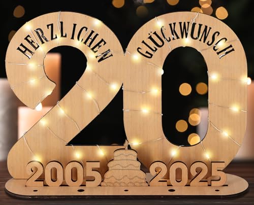 Originelle Geldgeschenke zum 20. Geburtstag – LED Lichterkette Ständer – Holz-Schild Gästebuch – Personalisierbares Geschenk für Frauen & Männer – 20. Geburtstag Deko – Einzigartige Geschenkidee 2025.