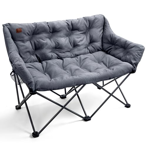 Luxuriöser Komfort für Outdoor-Abenteuer – Faltbares Campingsofa für 2 Personen – 320KG Belastbar – Extra lang und dick gepolstert – Ideal für Garten, Balkon und Camping – Grau.