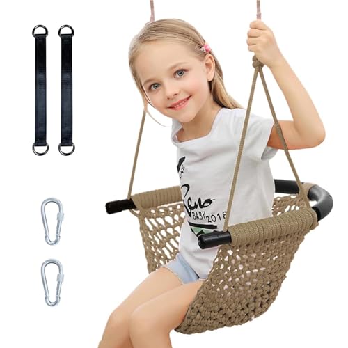 Kinder Schaukelsitz – Handgestrickt und verstellbar – Für Spielplatz und Hinterhof – Little Tikes Schaukelset für drinnen und draußen – Perfekt für Kleinkinder (Hellbraun)