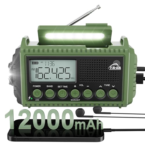 Notfallradio – Zuverlässige Energiequelle in jeder Situation – Outdoor-Enthusiasten. Solarbetrieben, wasserdicht und stoßfest, mit Taschenlampe und SOS-Funktion. Kurbelradio mit Powerbank-Funktion für unterwegs.