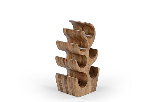 Weinflaschen stilvoll präsentieren – Handgefertigter Mangoholz-Flaschenhalter mit 6 Fächern | Natürliches Holzfinish und Skulpturenstruktur für Wohnzimmer, Küche, Bar – Elegante und platzsparende Dekoration für moderne Genießer.